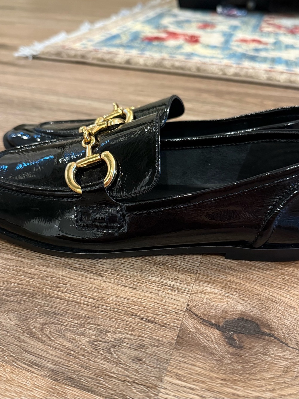 Jeffrey Campbell Velveteen Horsebit Loafers Black Patent Leather Luxury Size 7.5 - Picture 4 of 7